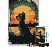 Puzzle Adulte 1000 pièces Silhouette de Yorkshire Terrier au Coucher du Soleil,Jeu cognitif,Assemblage précis sans espaces,activité apaisante pour la détente mentale (50x75cm)