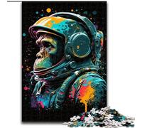 Puzzle Adulte 1000 pièces Singe Astronaute coloré en Bois, activité Amusante à la Maison 50x75cm Activité de Jeu familiale captivante