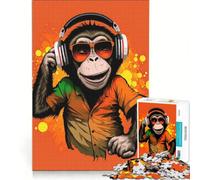 Puzzle Adulte 1000 pièces Singe Casque Audio Musique DJ Jeu Impossible améliore la mémoire avec des pièces de Formes aléatoires Parfaitement emboîtables 38x52cm