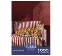 Puzzle Adulte 1000 Pièces, Sleeping Cat on Striped Couch, Divertissement Intérieur, Activité Familiale De Noël, Pièces Durables, 38x26cm/1000pcs