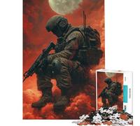 Puzzle Adulte 1000 pièces Soldat dans Un Ciel Rouge Puzzle 1000 pièces décoration intérieure Jouet défi Difficile Cadeau pour Les Amis et la Famille (38x52cm)