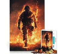 Puzzle Adulte 1000 pièces Soldat en feu Bords impeccables Jeu de Concentration mentale Amusant et Calme Décoration de Noël (38x52cm)