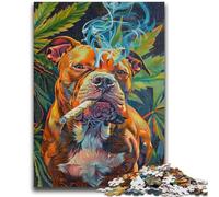 Puzzle Adulte 1000 pièces Staffordshire Bull Terrier fumant, Jeu Stimulant et Jeu Familial, décoration Murale, Cadeaux d'anniversaire et de Noël Uniques 50x75cm