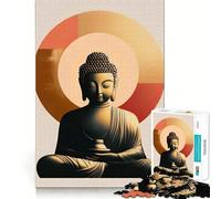 Puzzle Adulte 1000 pièces Statue de Bouddha avec Halo géométrique Bords impeccables Jeu de Concentration mentale Amusant et Calme Décoration de Noël Cadeau (38x52cm)