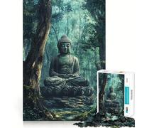 Puzzle Adulte 1000 pièces Statue de Bouddha dans Une forêt Bords impeccables Jeu de Concentration mentale Amusant et Calme Décoration de Noël (38x52cm)