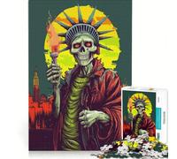 Puzzle Adulte 1000 pièces Statue de la Liberté Crâne Art Jeu Familial Difficile et Stimulant Cadeaux Uniques pour Anniversaire et Noël 38x52cm