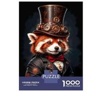 Puzzle Adulte 1000 Pièces Steampunk Red Panda Art Print Puzzle Adulte Jeu Manuel Décoration Parfaite Cadeaux Uniques pour Anniversaire Et Noël 52x38cm/1000pcs