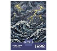Puzzle Adulte 1000 Pièces Stormy Sea Painting with Lightning Puzzles pour Adolescents pour S'amuser en Famille Difficile Et Stimulant Un pour Les Jeux 70x50cm/1000pcs