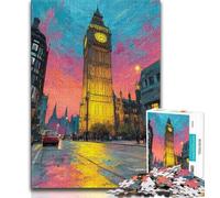 Puzzle Adulte 1000 pièces sur Le thème des Rues de Londres, Difficile à réaliser mais Amusant et Humoristique avec Affiche et fiche de Questions-réponses Assorties 38x26cm