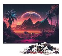 Puzzle Adulte 1000 pièces Synthwave Neon Palms Puzzles pour Adolescents Cadeaux Puzzles pour Adultes 1000 pièces (75 x 50 cm)