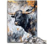 Puzzle Adulte 1000 pièces Taureau Noir et Or Un défi à relever, mais Amusant et Humoristique Cadeau d'anniversaire, Cadeaux, décoration Murale 26x38cm
