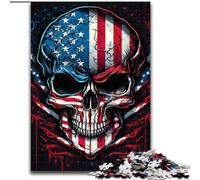 Puzzle Adulte 1000 pièces, tête de Mort avec Drapeau américain. Puzzle 1000 pièces, Casse-tête Stimulant pour Adolescents, idéal pour la décoration intérieure ou comme Cadeau. Dimensions : 26x38cm.