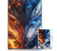 Puzzle Adulte 1000 pièces - Thème Anime Dragon feu et Glace - Design élégant - Jeu de logique et d'analyse - Idée Cadeau pour Un Père Noël Secret - Dimensions : 38x26cm