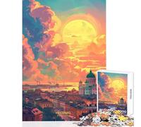 Puzzle Adulte 1000 pièces thème Coucher de Soleil à Helsinki (Finlande) décoration Murale Cadeau d'anniversaire Jeu éducatif avec pièces de Formes aléatoires Parfaitement emboîtables 50x75cm