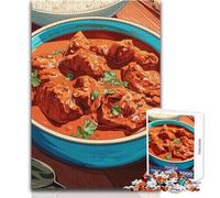 Puzzle Adulte 1000 pièces, thème Poulet Tikka Masala et Riz, Jeu éducatif, Niveau de difficulté Difficile, Cadeau d'anniversaire, Dimensions 38x26cm