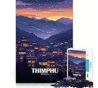 Puzzle Adulte 1000 pièces Thimphu, Bhoutan la Nuit Bords impeccables Jeu de Concentration mentale Amusant et Calme Décoration de Noël (50x75cm)