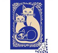 Puzzle Adulte 1000 Pièces, Three Cats in Floral Frame, 52x38cm/1000pcs, Carton Blanc avec Une Surface Lisse; Loisir Calme À Partager en Famille