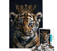 Puzzle Adulte 1000 pièces Tigre Animal Mignon Roi pour Jeu éducatif défi Jouet décoration Murale Cadeau d'anniversaire (Taille 50x75cm)