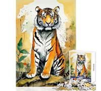 Puzzle Adulte 1000 pièces Tigre Aquarelle Jeu éducatif pour Les Jeux impossibles Renforce l'amour Entre Couples Dimensions 38x52cm