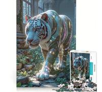 Puzzle Adulte 1000 pièces Tigre Blanc dans des ruines Antiques Jeux de société Analyse et logique Cadeaux pour Les Amis et la Famille 38x26cm