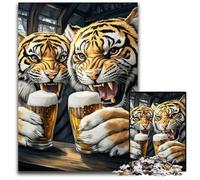 Puzzle Adulte 1000 pièces Tigre Buvant de la bière Puzzle Anti-Stress Staycation Kill Time, Une œuvre d'art pour et 14 Ans 50X75CM