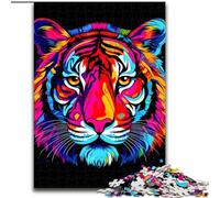 Puzzle Adulte 1000 pièces Tigre coloré en Bois, pour Les Parents, Les Amoureux et Les Amis 14 Ans et Plus 50x75cm pour Anniversaire, Vacances, Noël, Halloween