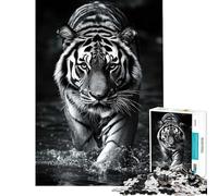 Puzzle Adulte 1000 pièces Tigre dans l'eau Puzzle Photo Noir et Blanc 1000 pièces à Monter soi-même Un Jeu Stimulant et Amusant pour Toute la Famille (50x75cm)