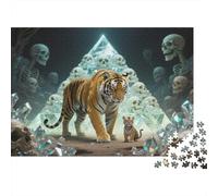 Puzzle Adulte 1000 Pièces Tigre mère et Petit avec squelettes 3D, Puzzle en Bois, Adultes Et Enfants À Partir De 14 Ans, Hands on Game, Art De Mur Moderne, Cadeau Unique 1000pcs (75x50cm)