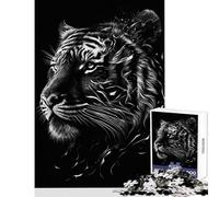 Puzzle Adulte 1000 pièces Tigre Noir et Argent Jeu de Construction Cadeau de Père Noël Secret Casse-tête Stimulant et Anti-Stress Dimensions 38x26cm