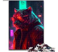 Puzzle Adulte 1000 pièces Tigre Punk en Bois, idéal pour s'amuser en Famille, se détendre et Faire des Cadeaux de Noël 50x75cm pour Les Adolescents et Les familles, Cadeau de Noël idéal