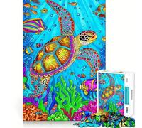 Puzzle Adulte 1000 pièces Tortue Aquarelle Animal Bords impeccables Jeu de Concentration mentale Amusant et Calme Décoration de Noël Cadeau (50x75cm)