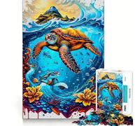Puzzle Adulte 1000 pièces Tortue Aquarelle Animal Jeu de précision Jouet cérébral Intelligent Temps Libre Cadeau d'anniversaire pour l'esprit (38x26cm)