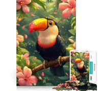 Puzzle Adulte 1000 pièces Toucan dans Une Floraison Tropicale Animal Premium Cut Jeu de logique Amusant et Facile à Jouer Décoration Murale de Noël (38x26cm)