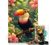 Puzzle Adulte 1000 pièces Toucan dans Une Floraison Tropicale Jeu de précision pour Animaux Jouet cérébral Intelligent Temps Libre Cadeau d'anniversaire pour l'esprit (38x52cm)
