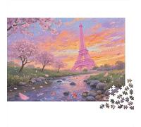 Puzzle Adulte 1000 Pièces Tour Eiffel, cerisiers en Fleurs 3D, Puzzle en Bois, Adultes Et Enfants À Partir De 14 Ans, Hands on Game, Art De Mur Moderne, Cadeau Unique 1000pcs (75x50cm)