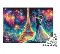 Puzzle Adulte 1000 Pièces, Tour Eiffel, Tour Eiffel, Couple, Feux d'artifice, Premium Haute Qualité Épais Robustes, Défi Antistress 52x38cm