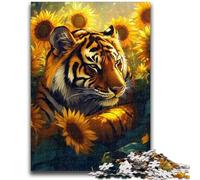 Puzzle Adulte 1000 pièces Tournesol Tigre Adolescent Puzzle, Activité familiale Amusante à la Maison, Cadeau d'anniversaire, Cadeaux de Voyage 38x26cm