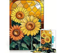 Puzzle Adulte 1000 pièces Tournesols en vitrail 38x26cm Jeu de logique et de réflexion Découpe précise Collection Artistique