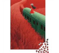Puzzle Adulte 1000 Pièces Train Journey Through Red Fields Puzzle Adulte Jeu Manuel Décoration Parfaite Cadeaux Uniques pour Anniversaire Et Noël 52x38cm/1000pcs