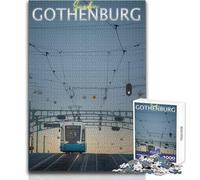 Puzzle Adulte 1000 pièces - Tramway de Göteborg, Suède - Jeu éducatif - Niveau de difficulté Difficile - Cadeau d'anniversaire - Dimensions 38x26cm