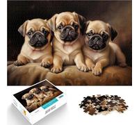Puzzle Adulte 1000 pièces Trois Chiots carlins Fauves Jouet éducatif d'apprentissage Jeu éducatif pour Anniversaire, Noël 38x26cm