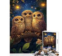 Puzzle Adulte 1000 pièces Trois hiboux dans la Nuit Jeu de Construction à Faire soi-même Cadeau d'anniversaire Jeu en Famille Pièces de Formes aléatoires Parfaitement emboîtables Dimensions 38x26 cm