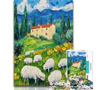 Puzzle Adulte 1000 pièces Troupeau de Moutons Peinture à l'huile Puzzle 1000 pièces Jeux éducatifs Décoration d'intérieur Cadeau d'anniversaire, Cadeaux, Art Mural (Taille 75x50cm)