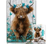 Puzzle Adulte 1000 pièces Vache et Papillon des Highlands, Jeux éducatifs, décoration d'intérieur, Cadeau d'anniversaire, décoration Murale (Taille 38x26cm)