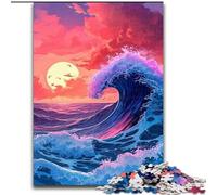 Puzzle Adulte 1000 pièces Vagues au Soleil couchant Puzzle en Carton, Casse-tête DIY Stimulant, Jeu Familial interactif 1000 pièces(26x38cm)