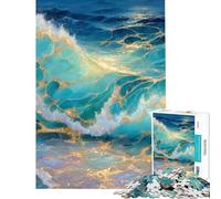 Puzzle Adulte 1000 pièces Vagues océaniques dorées Art Abstrait Jeux relaxants Jeu Stimulant Jouet Cadeau pour Anniversaires Défi Difficile (Taille 50x75cm)