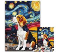 Puzzle Adulte 1000 pièces Van Gogh Ciel Nocturne Beagle Puzzles en Carton pour Les Anniversaires, Les Vacances, Noël 26x38cm