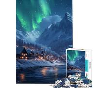 Puzzle Adulte 1000 pièces Village enneigé sous aurores boréales Puzzle 1000 pièces Décoration intérieure Jouet Défi Difficile Cadeau pour Amis et Famille (50x75cm)