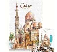 Puzzle Adulte 1000 pièces Ville du Caire Aquarelle Jeu de précision Jouet cérébral Intelligent pour Passer Le Temps Libre Cadeau d'anniversaire pour l'esprit (50x75cm)