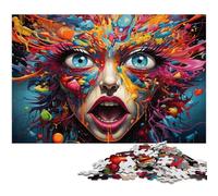 Puzzle Adulte 1000 pièces Visages colorés fantastiques Puzzle avec Affiche et fiche de Questions réponses Assorties 1000 pièces (38 x 26 cm)